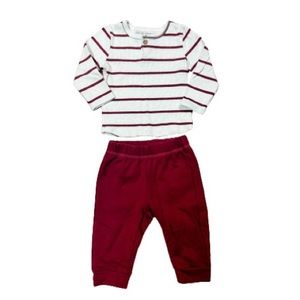 Ever & Ever White & Red Striped Henley & Joggers Matching Outfit Baby Size 9M